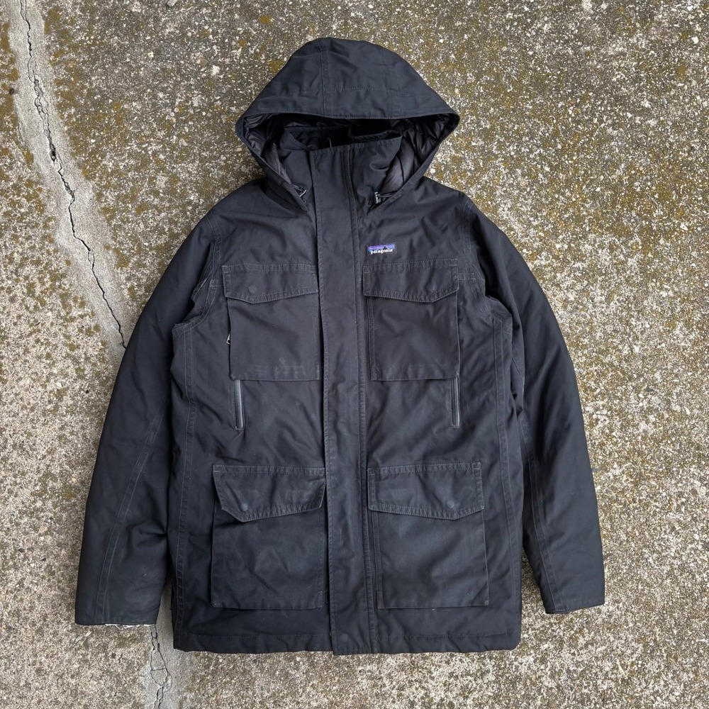Patagonia Mens Thunder Down Cloud Medium Jacket Black Hooded Parka Coat